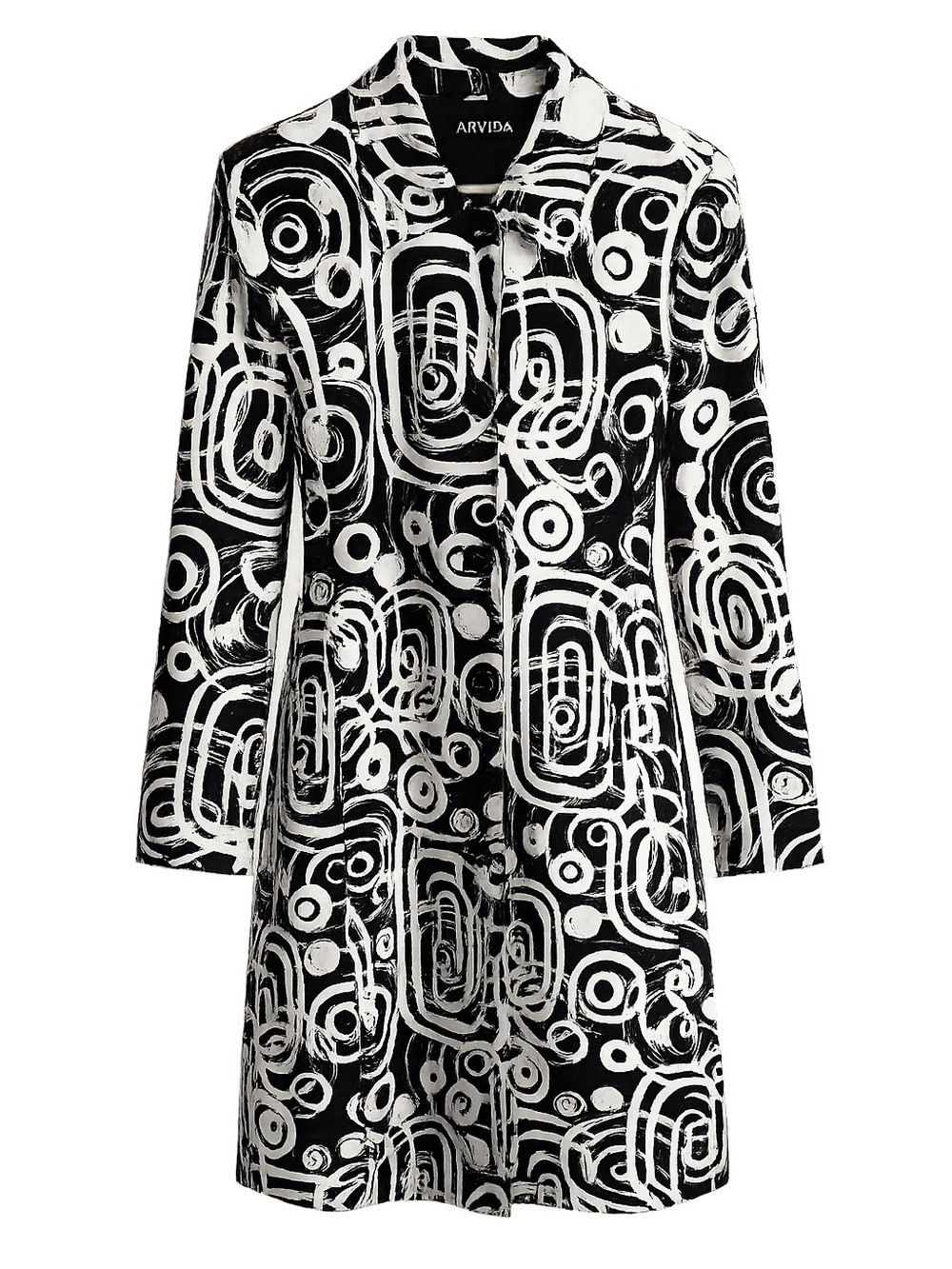Arvida Vintage Black & White Abstract Print Cotton Long Blazer Jacket Size 8
